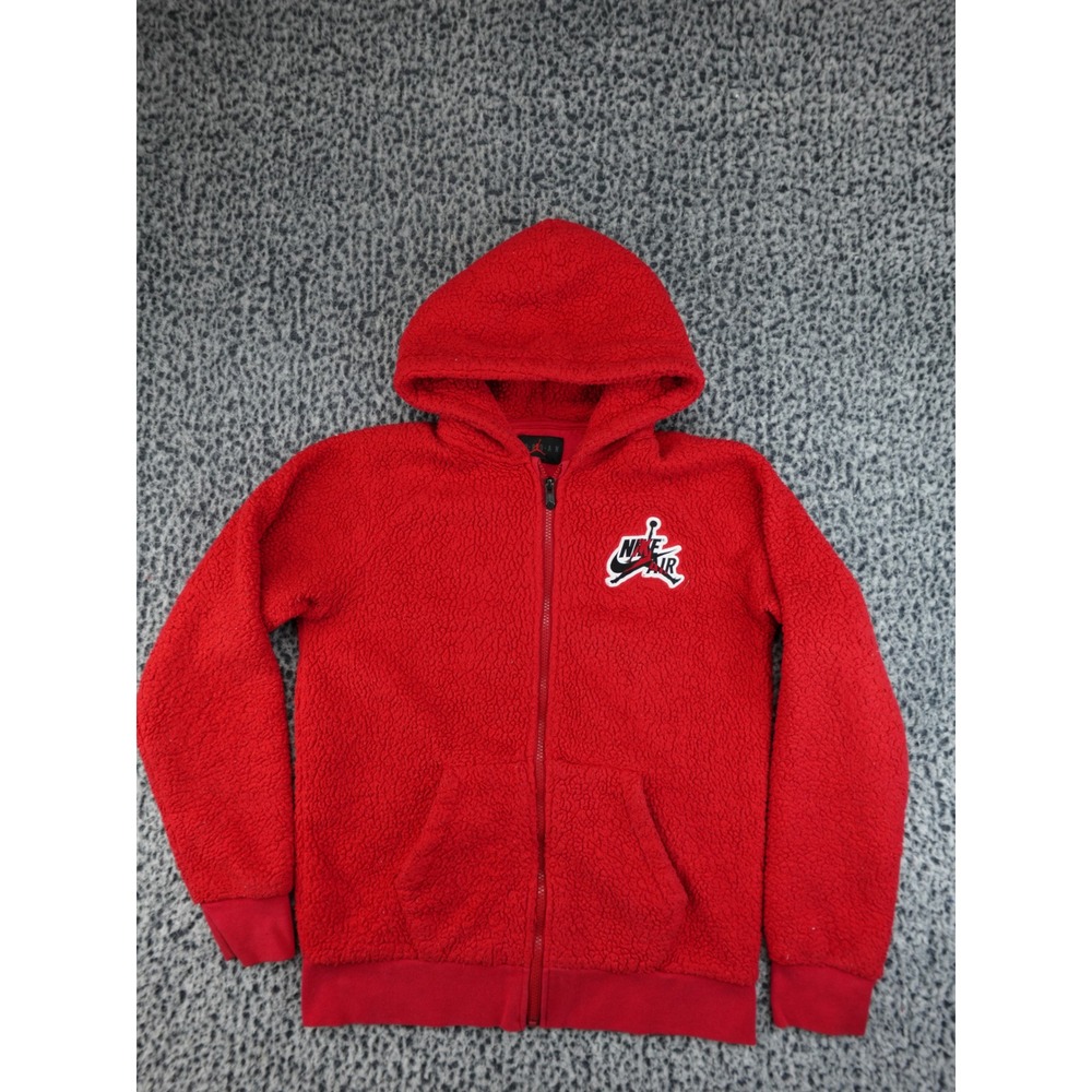 Jordan Sherpa Fleece Full Zip Hoodie YOUTH XL Red Jumpman Nike Air Logo Patch